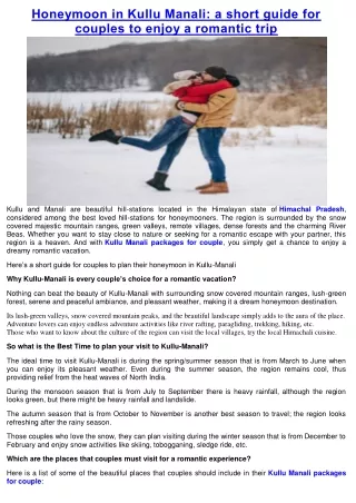 Honeymoon in Kullu Manali: a short guide for couples to enjoy a romantic trip