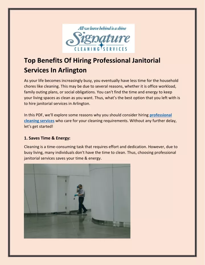 top benefits of hiring professional janitorial