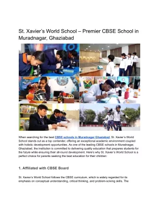 St. Xavier’s World School – Premier CBSE School in Muradnagar, Ghaziabad