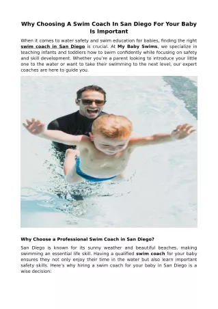 Why Choosing A Swim Coach In San Diego For Your Baby Is Important