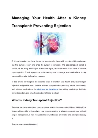 managing your health after a kidney