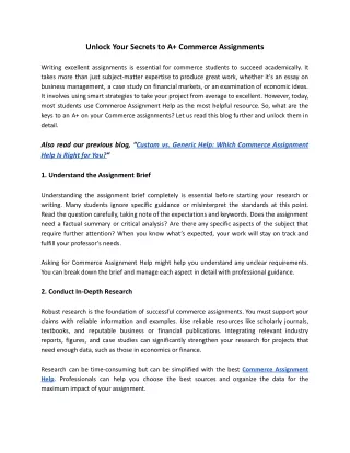 Unlock Your Secrets to A  Commerce Assignments