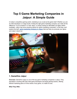 top 5 game marketing companies in jaipur a simple