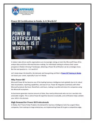 Power BI Certification in Noida Is It Worth It