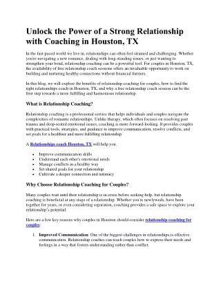 Unlock the Power of Relationship with Coaching in Houston