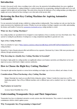**Reviewing the Best Key Cutting Machines for Aspiring Automotive Locksmiths**