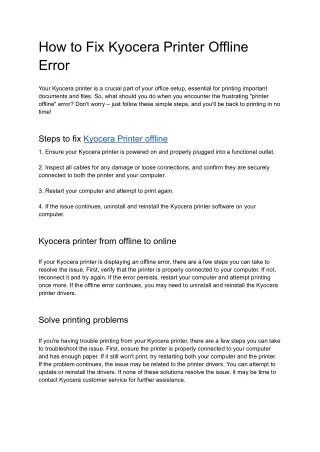 How to Fix Kyocera Printer Offline Error