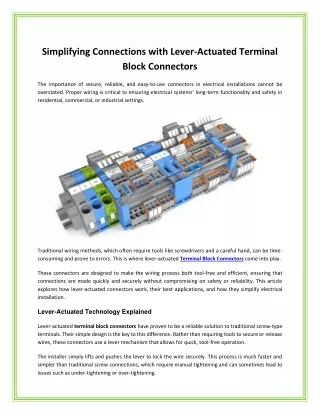 Simplifying Connections with Lever-Actuated Terminal Block Connectors