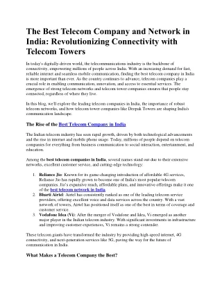 the best telecom company and network in india