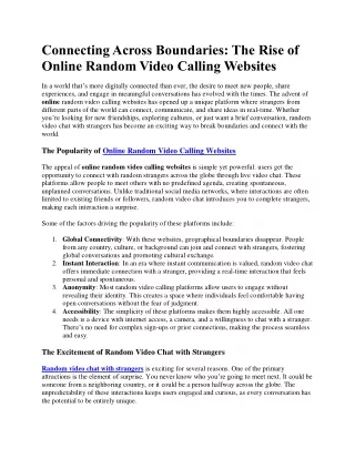 The Rise of Online Random Video Calling Websites