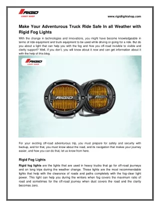 Rigid Fog Lights Best for All-Weather Driving  Rigid Light Shop