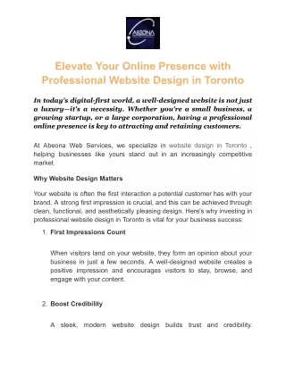 Elevate Your Online Presence with Professional Website Design in Toronto