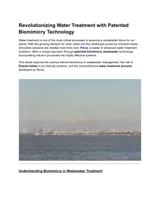 Revolutionizing Water Treatment with Patented Biomimicry Technology