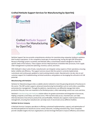 Crafted NetSuite Support Services for Manufacturing by OpenTeQ