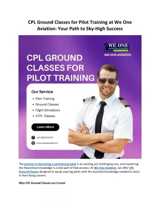 CPL Ground Classes for Pilot Training at We One Aviation