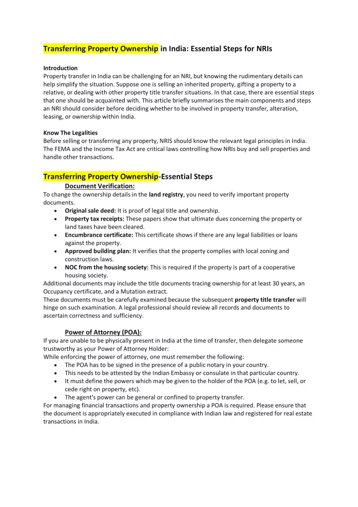 transferring property ownership in india