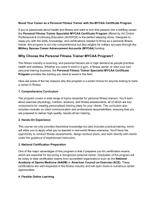 Boost Your Career as a Personal Fitness Trainer with the MYCAA Certificate Program