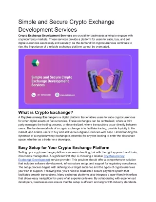 Simple and Secure Crypto Exchange Development Services