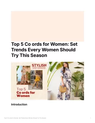 Top 5 Co ords for Women: Set Trends Every Woman Should Try This Season