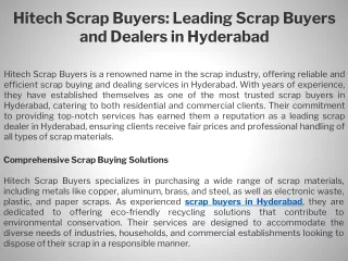 Hitech Scrap Buyers Leading Scrap Buyers and Dealers in Hyderabad