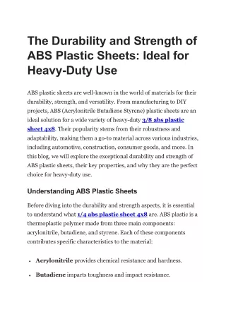 The Durability and Strength of ABS Plastic Sheets