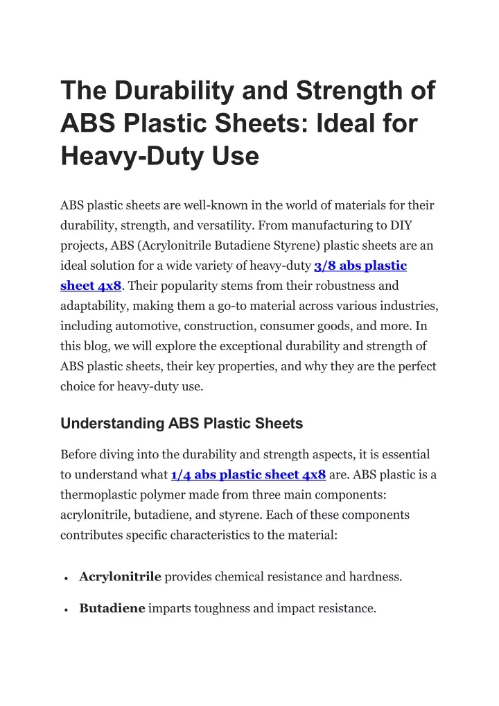 the durability and strength of abs plastic sheets