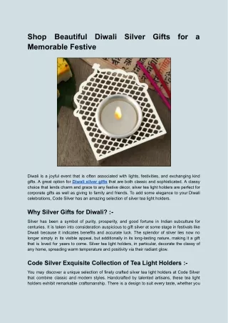 Shop Beautiful Diwali Silver Gifts for a Memorable Festive