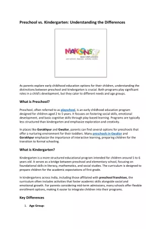 Preschool vs. Kindergarten Understanding the Differences?