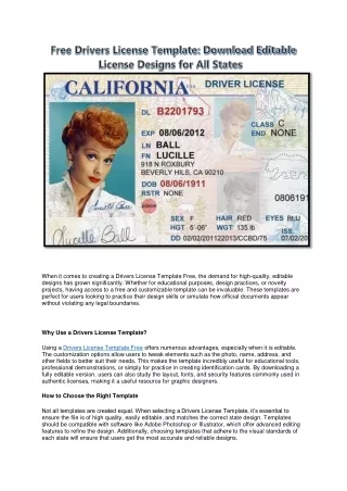 Free Drivers License Template Download Editable License Designs for All States