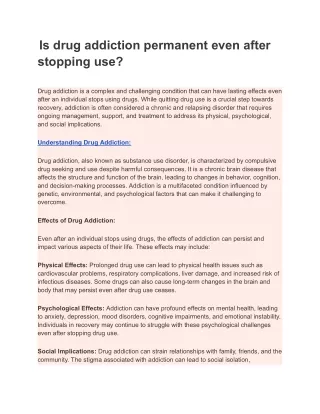 is drug addiction permanent even after stopping