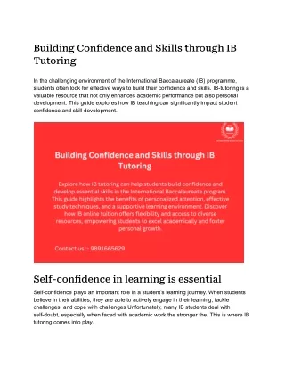 Building Confidence and Skills through IB Tutoring