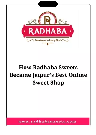 How Radhaba Sweets Became Jaipur’s Best Online Sweet Shop