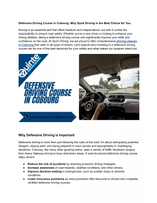 defensive driving course in cobourg why quint