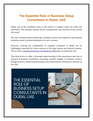 The Essential Role of Business Setup Consultants in Dubai, UAE