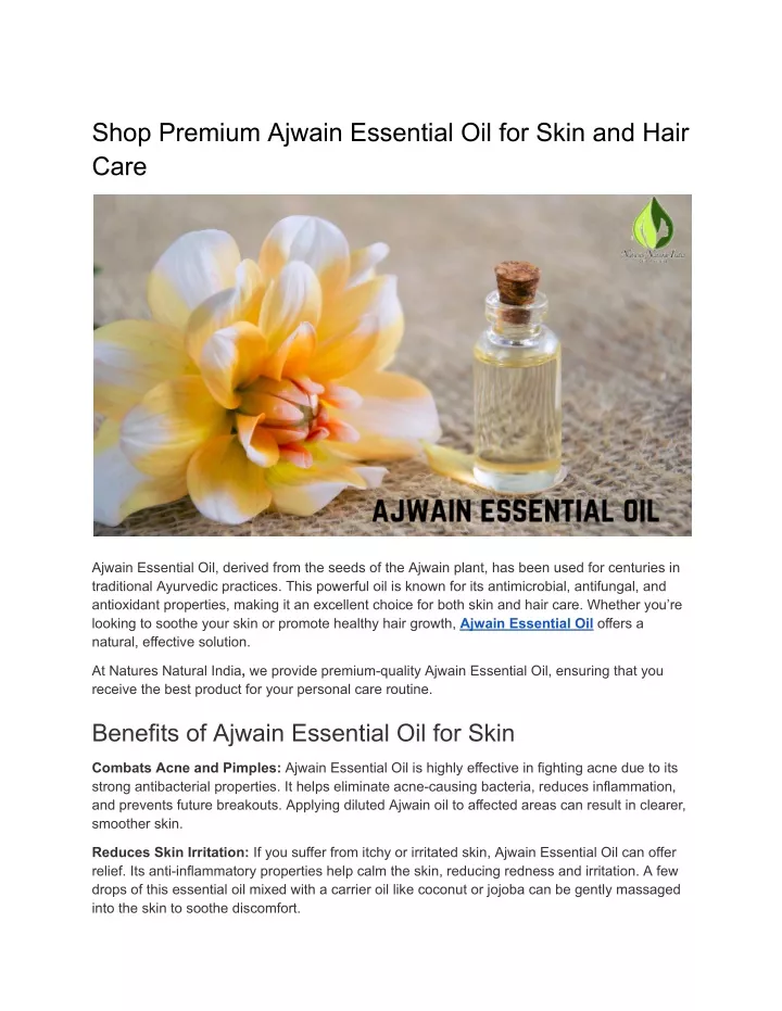 shop premium ajwain essential oil for skin