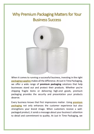 Why Premium Packaging Matters for Your Business Success