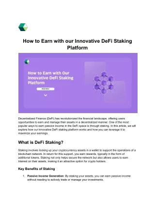 How to Earn with our Innovative DeFi Staking Platform