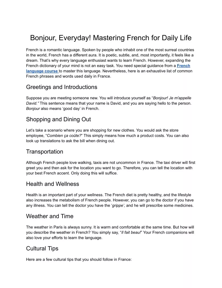 bonjour everyday mastering french for daily life