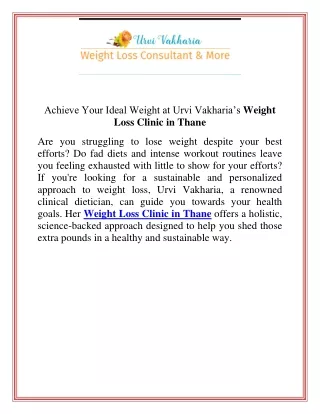 Achieve Your Ideal Weight at Urvi Vakharia’s Weight Loss Clinic in Thane