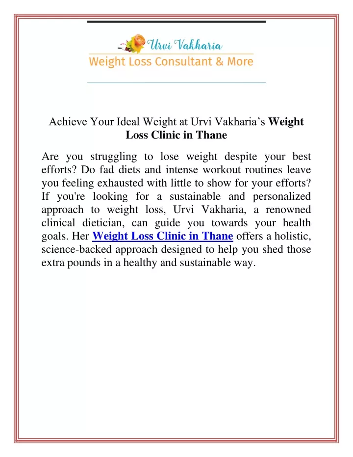 achieve your ideal weight at urvi vakharia