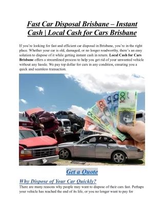 Fast Car Disposal Brisbane – Instant Cash | Local Cash for Cars Brisbane
