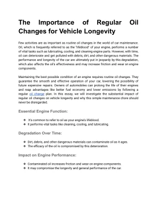 The Importance of Regular Oil Changes for Vehicle Longevity
