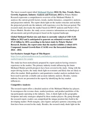 the latest research report titled methanol market