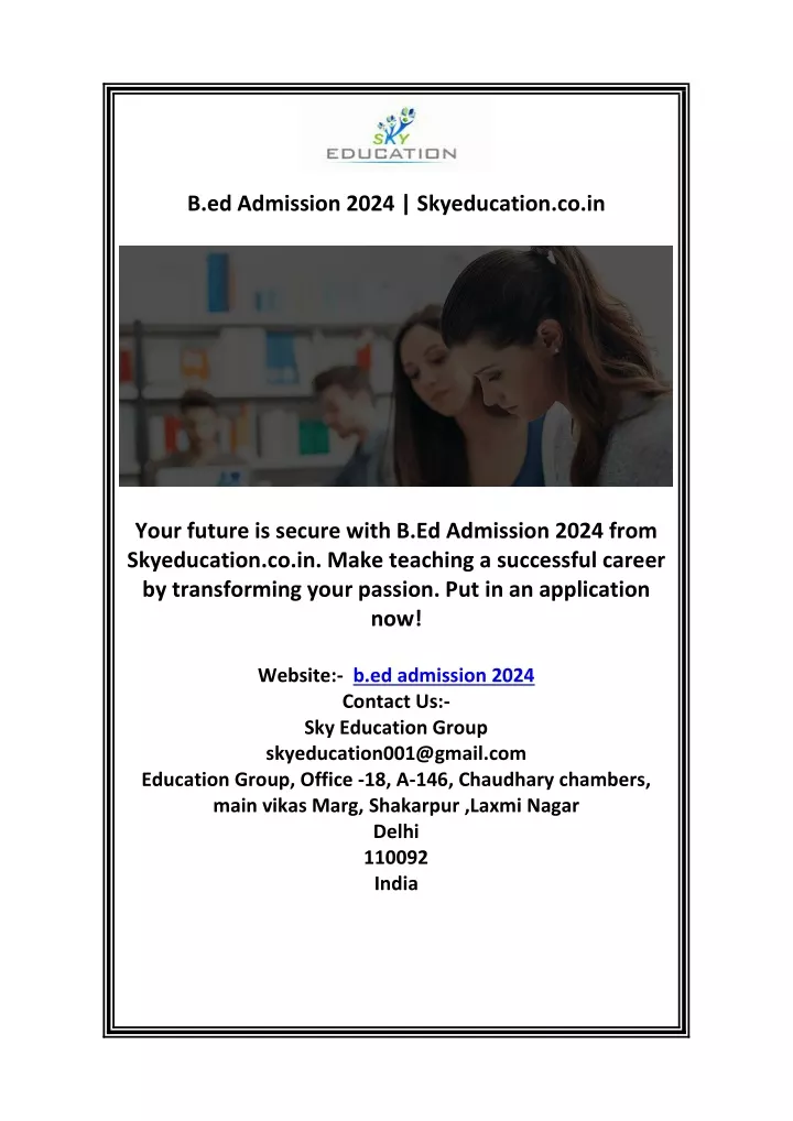 b ed admission 2024 skyeducation co in