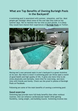 What are Top Benefits of Owning Burleigh Pools in the Backyard?