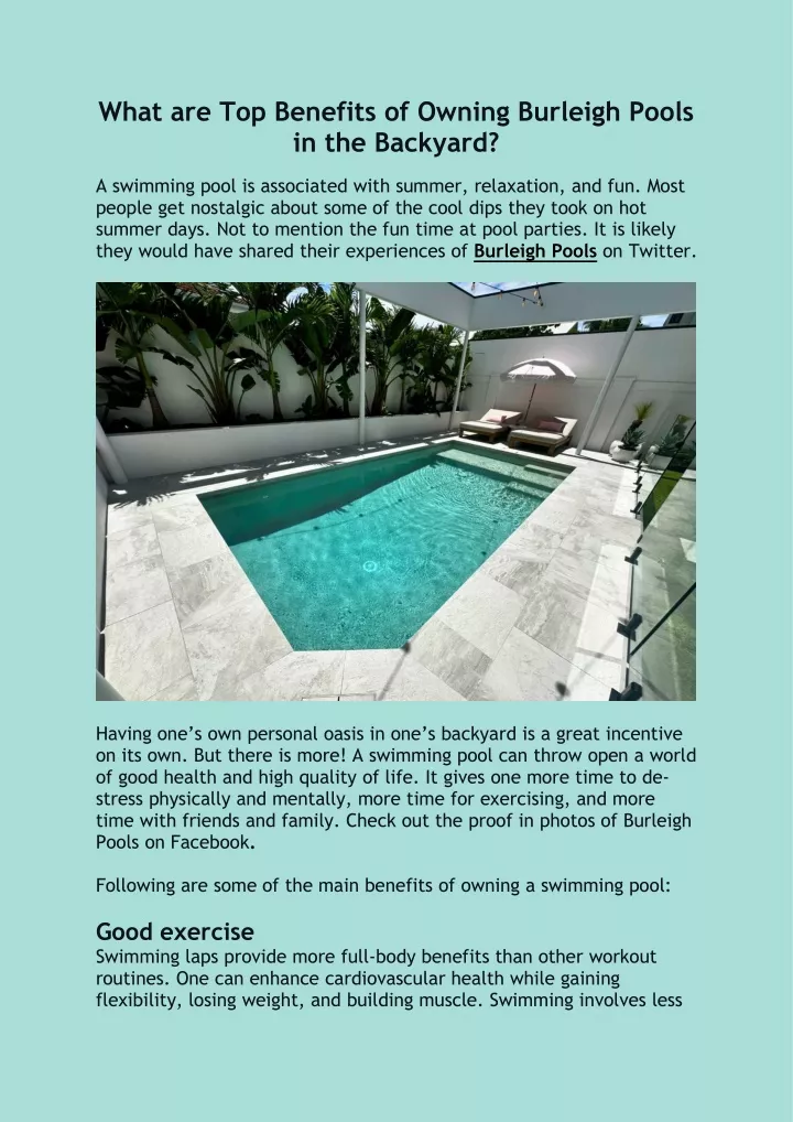 what are top benefits of owning burleigh pools