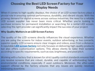 Choosing the Best LED Screen Factory for Your Display Needs