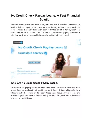 No Credit Check Payday Loans