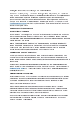 Breaking the Barriers: Advances in Paralysis Care and Rehabilitation