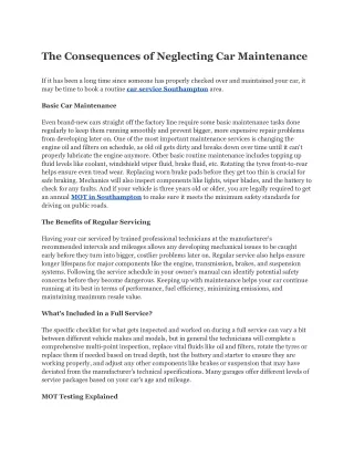 The Consequences of Neglecting Car Maintenance